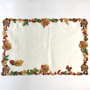 Thanksgiving Centerpiece Placemat Textured Design Cut-Out Edge Turkey Leaves Vtg
